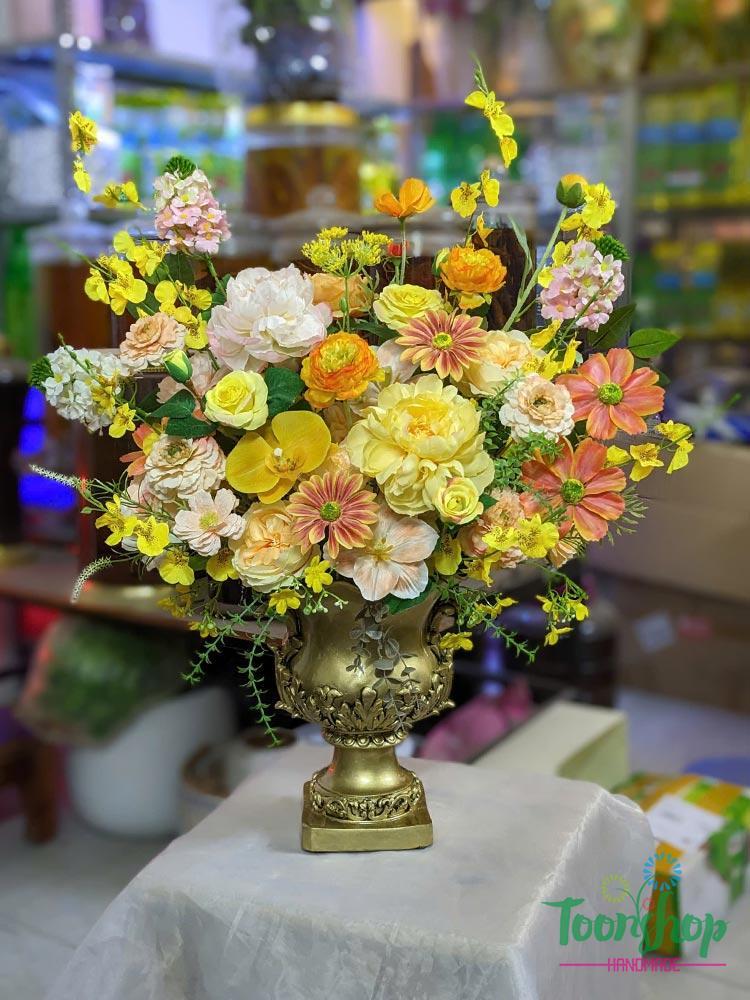 Bình hoa lụa đẹp tone màu vàng