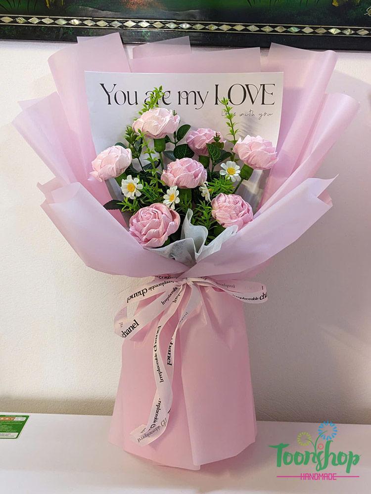 Bó hoa hồng giấy nhún 7 bông