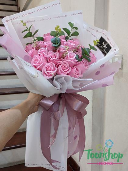 Bó hoa hồng sáp thơm màu hồng phấn