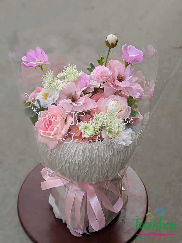 Bó hoa lụa mix hoa sáp thơm cao cấp