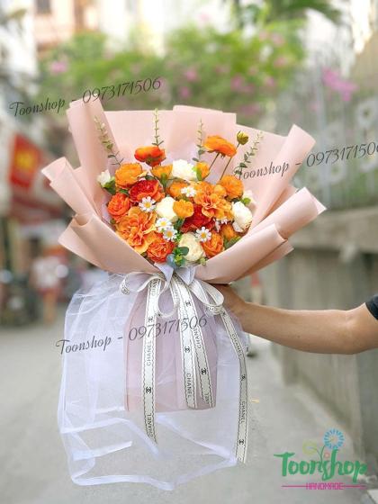Bó hoa lụa tone cam size to