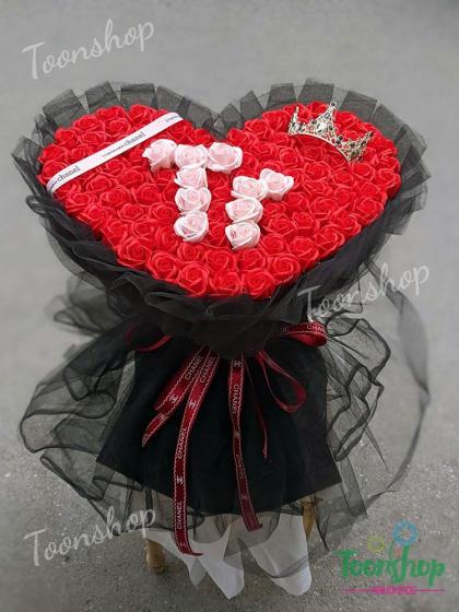 Bó hoa hồng sáp trái tim 99 bông đỏ