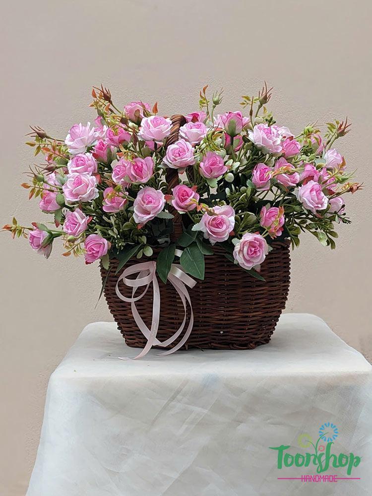 Giỏ hoa hồng tỉ muội chất liệu hoa lụa