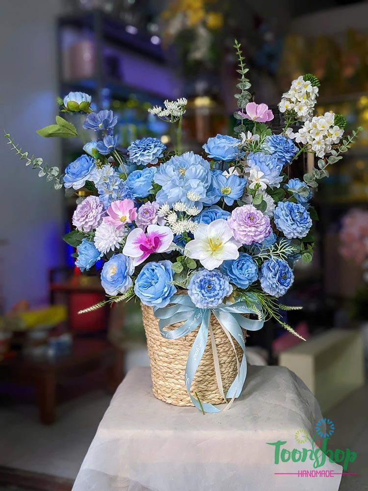 Lãng hoa chúc mừng khai trương màu xanh dương