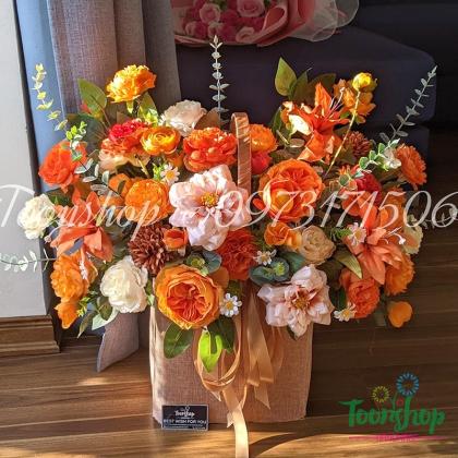 Lăng hoa lụa thiết kế tone vàng cam