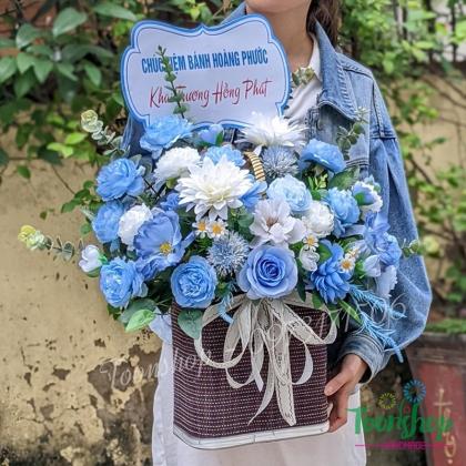 Lăng hoa lụa thiết kế tone xanh