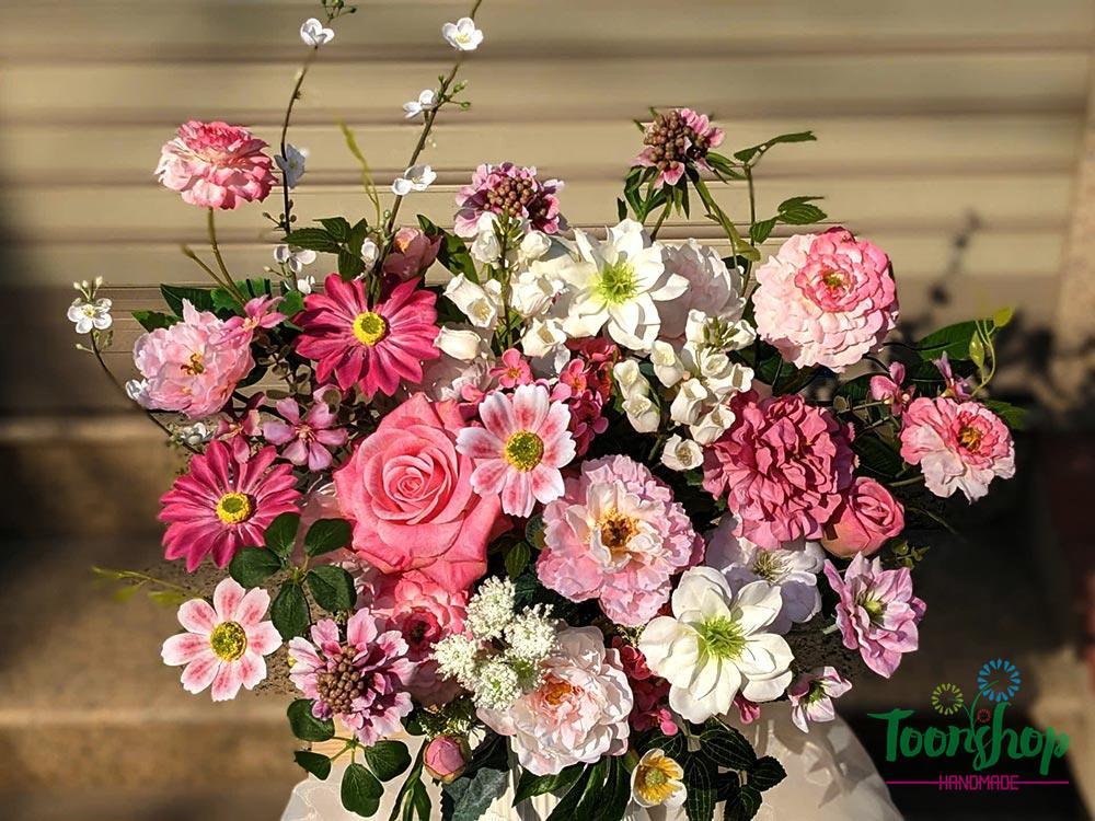 bình hoa lụa cao cấp tone hồng yêu thương