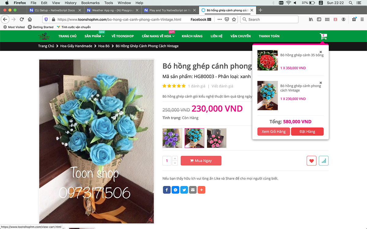Biểu tương dẫn tới giỏ hàng và đặt mua hàng